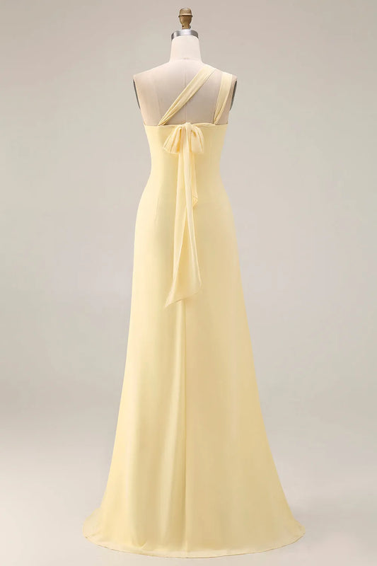 Charming Sheath Deep V Crossover-Strap Tie Back Long Bridesmaid Dresses