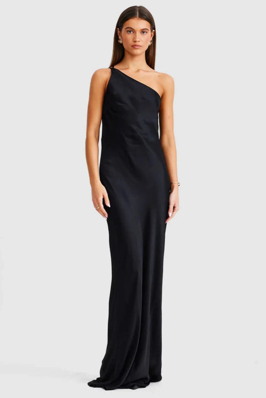 Chic Sheath One-Shoulder Sleeveless Open Back Long Prom Dresses