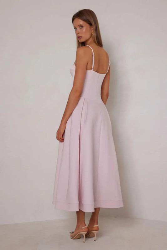 Elegant A-Line Sweetheart Neck Spaghetti Strap Zipper Back Midi Prom Dresses