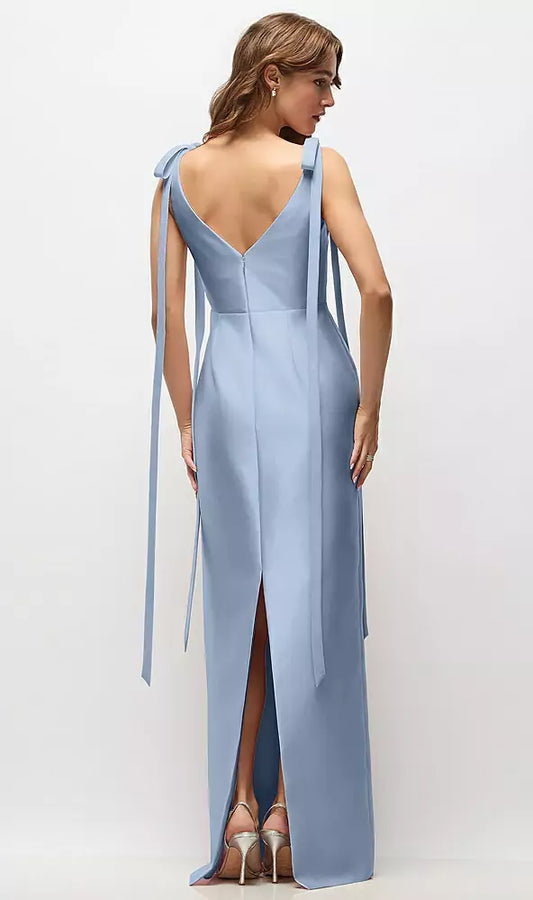 Elegant Fitted Square Neck Sleeveless Deep V-Back Floor-Length Bridesmaid Dresses