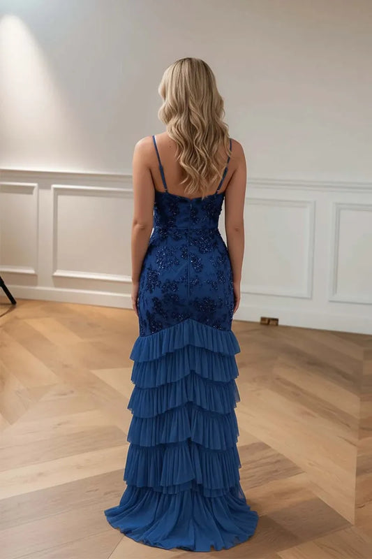 Elegant Mermaid Sweetheart Neck Spaghetti Strap Ruffle Floor-Length Prom Dresses