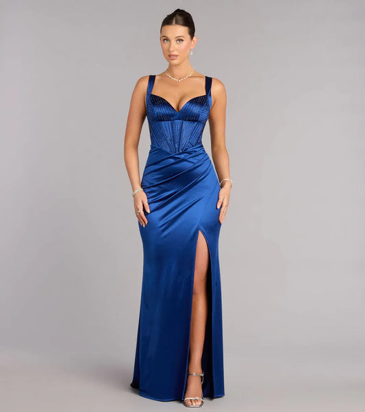 Glam Mermaid Sweetheart Sleeveless Open-Back Floor-Length Prom Dresses