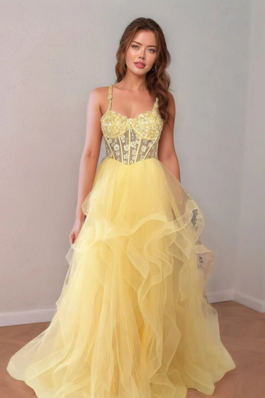 Glamorous Ball Gown Sweetheart Neck Spaghetti Strap Lace Zipper Back Long Prom Dresses