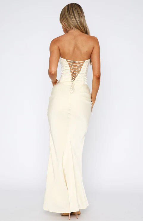 Glamorous Mermaid Strapless Sleeveless Lace Up Back Floor Length Prom Dresses