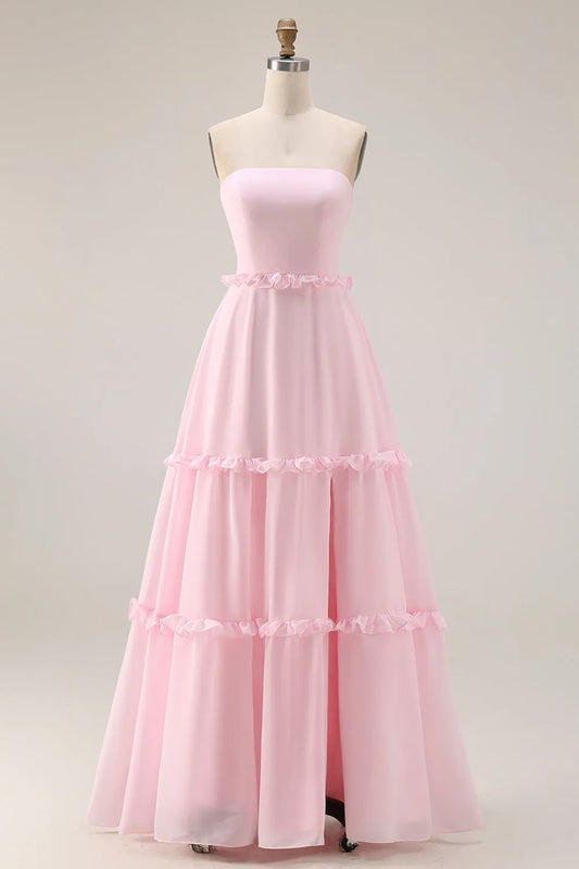 Romantic A-Line Sweetheart Strapless Zip Back Long Bridesmaid Dresses
