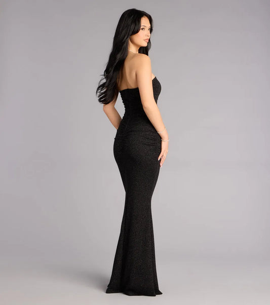 Sparkly Mermaid Strapless Sleeveless Zip-Back Floor-Length Prom Dresses