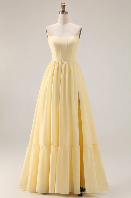Charming A-Line Sweetheart Strapless Zip Back Long Bridesmaid Dresses