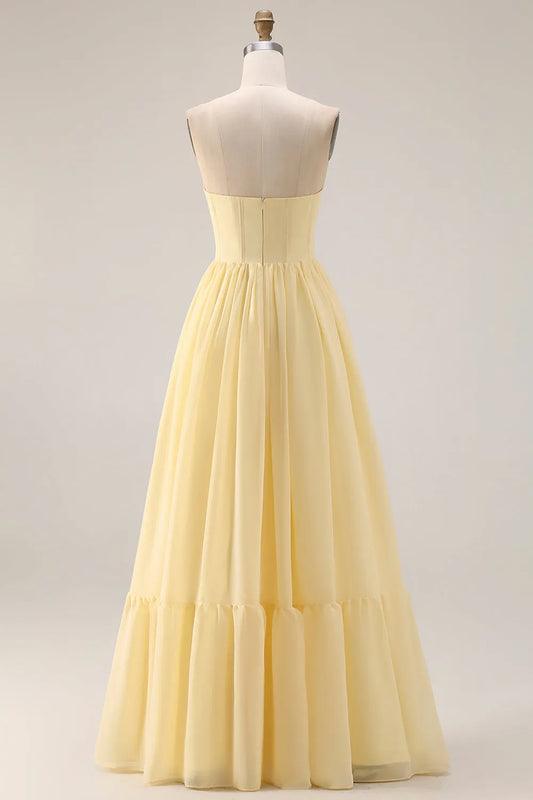 Charming A-Line Sweetheart Strapless Zip Back Long Bridesmaid Dresses