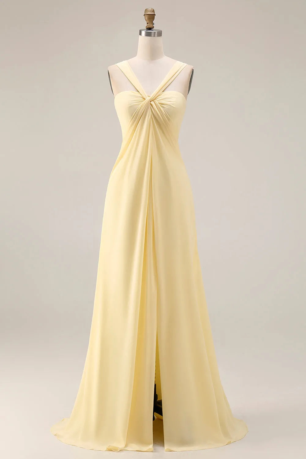Charming Sheath Deep V Crossover-Strap Tie Back Long Bridesmaid Dresses