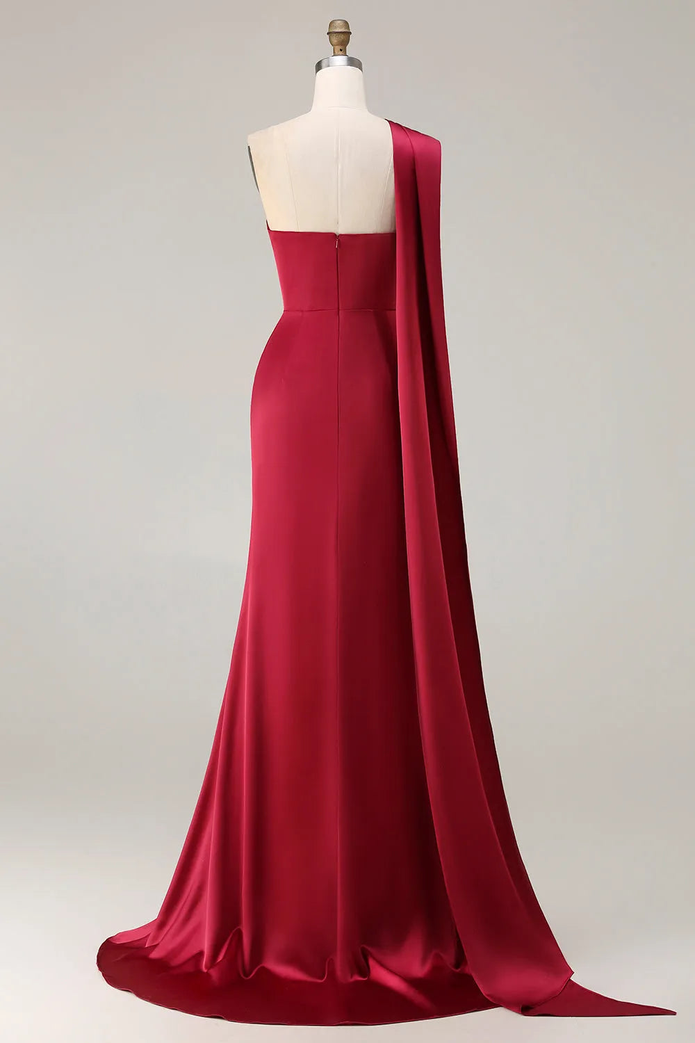 Chic Burgundy Sheath One-Shoulder Cape Sleeve Zipper Back  Scarf Ruched Long Prom Dresses