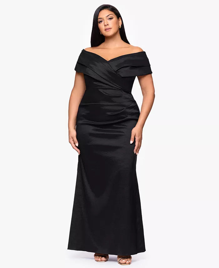 Chic Mermaid Off-The-Shoulder Short-Sleeve Open-Back Floor-Length Plus Size Dresses