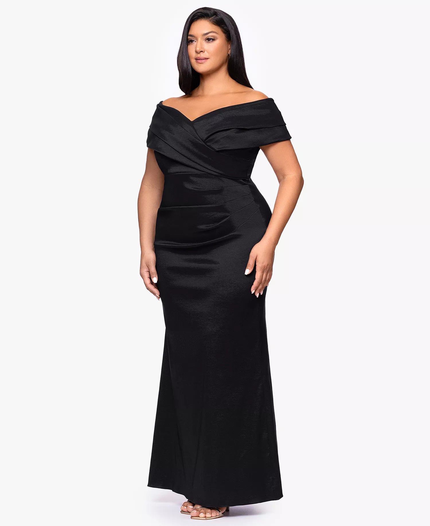 Chic Mermaid Off-The-Shoulder Short-Sleeve Open-Back Floor-Length Plus Size Dresses