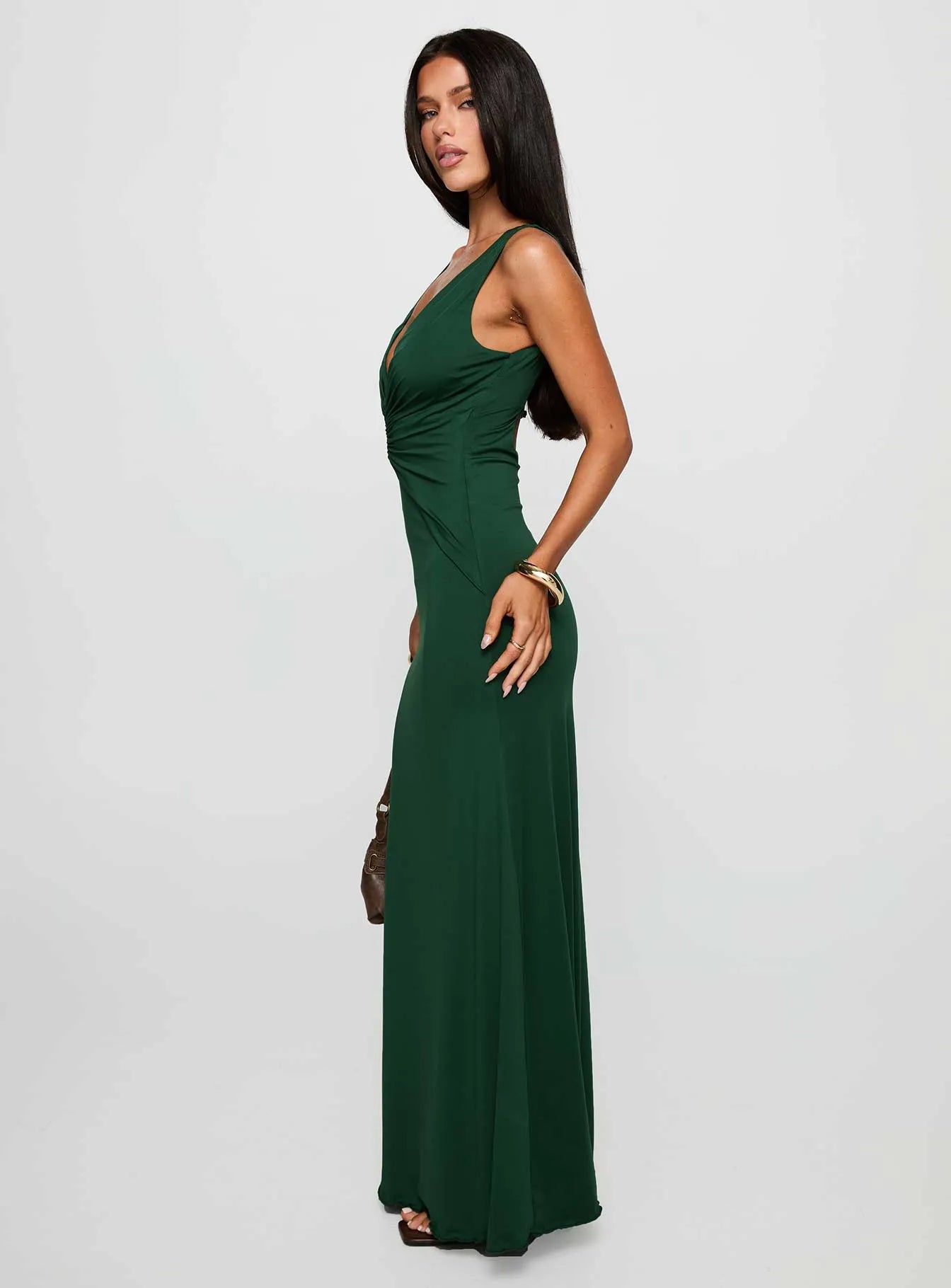 Chic Sheath Deep V Neck Sleeveless Cutout Back Floor Length Prom Dresses
