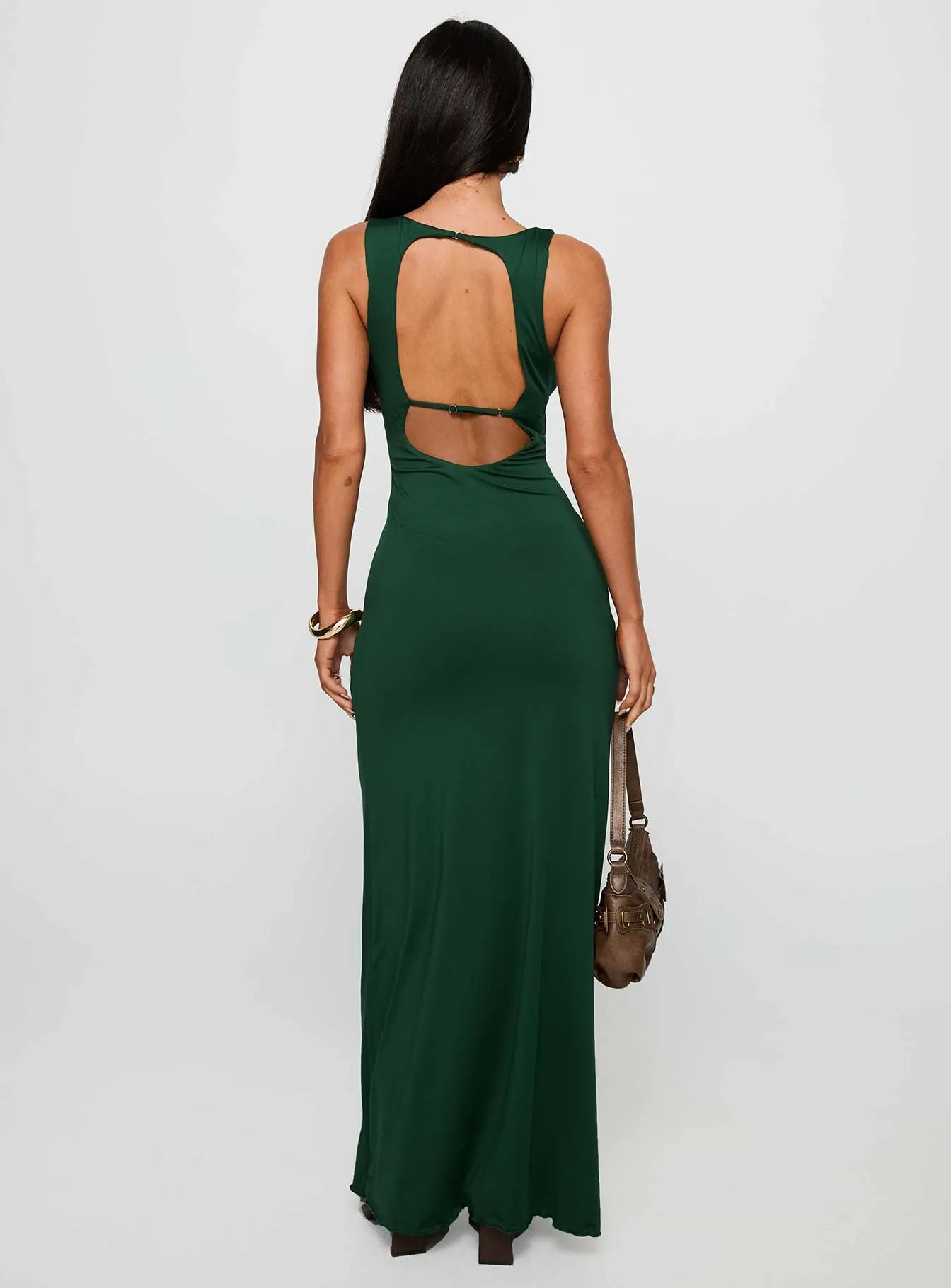 Chic Sheath Deep V Neck Sleeveless Cutout Back Floor Length Prom Dresses