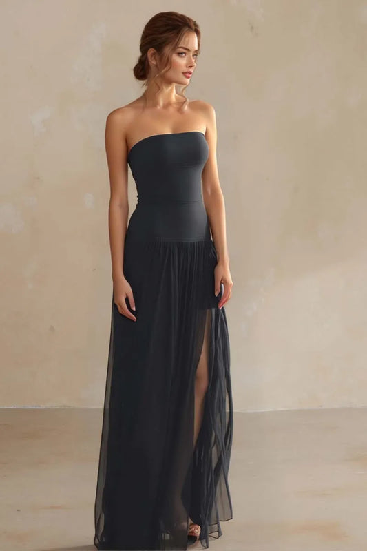 Chic Sheath Strapless Sleeveless Open Back Floor-Length Prom Dresses