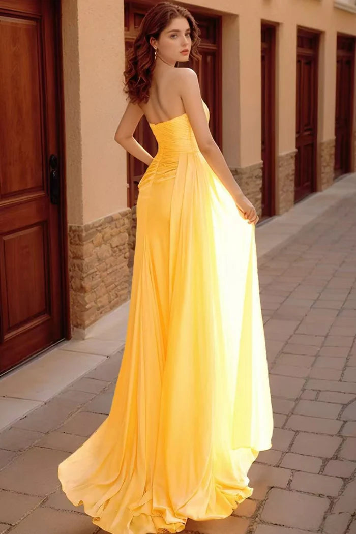 Chic Sheath Sweetheart Neck Strapless Ruched Detail Zipper Back Long Prom Dresses