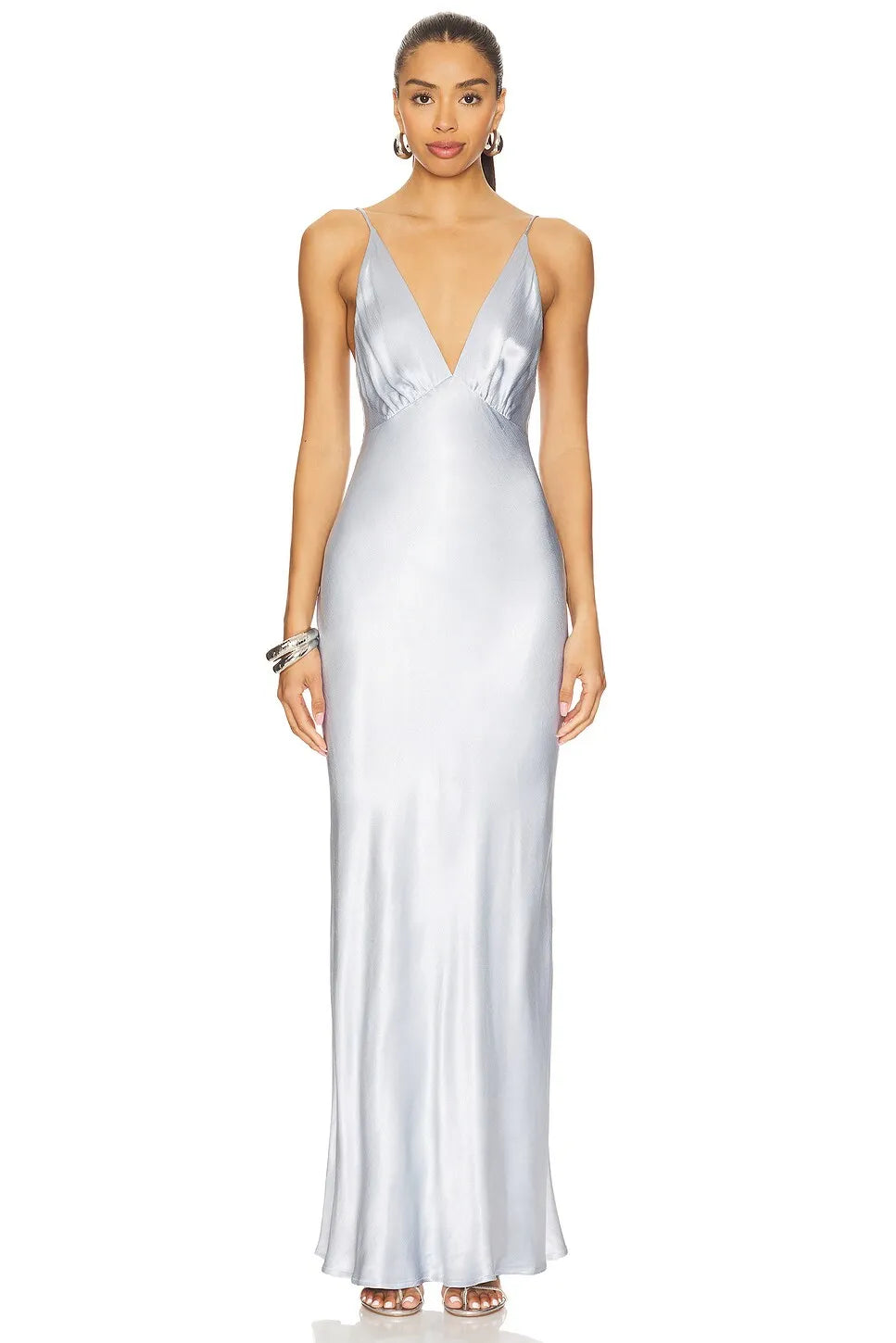 Chic Sheath V-Neck Spaghetti Strap Open Back Long Prom Dresses