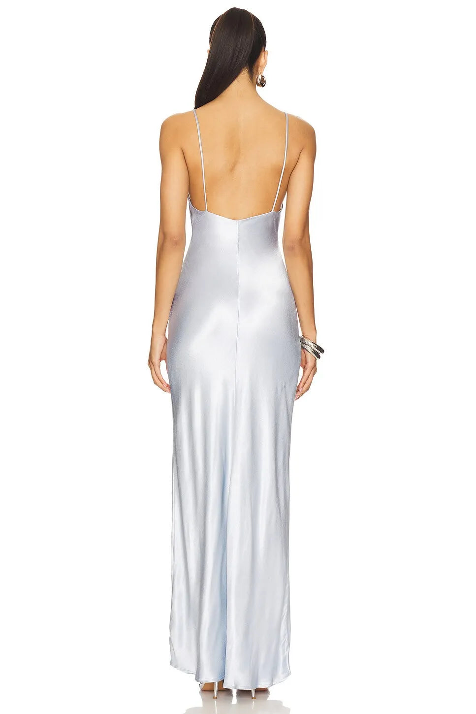 Chic Sheath V-Neck Spaghetti Strap Open Back Long Prom Dresses