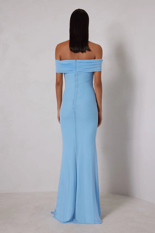 Chic Trumpet Off Shoulder Sleeveless Ruched Zipper Back Long Prom Dresses
