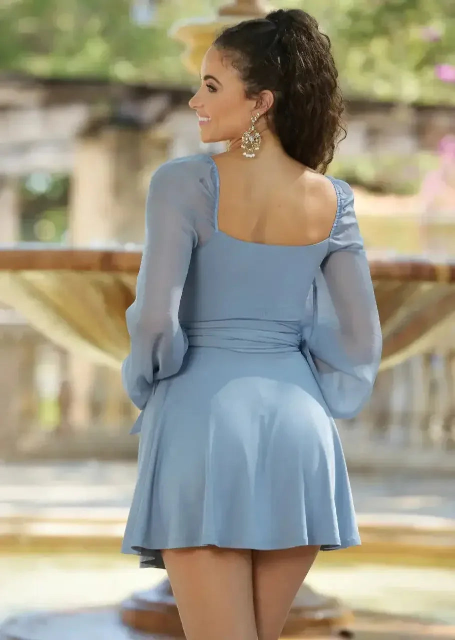 Elegant A-Line Deep V Long Sleeve Solid Back Mini Homecoming Dresses
