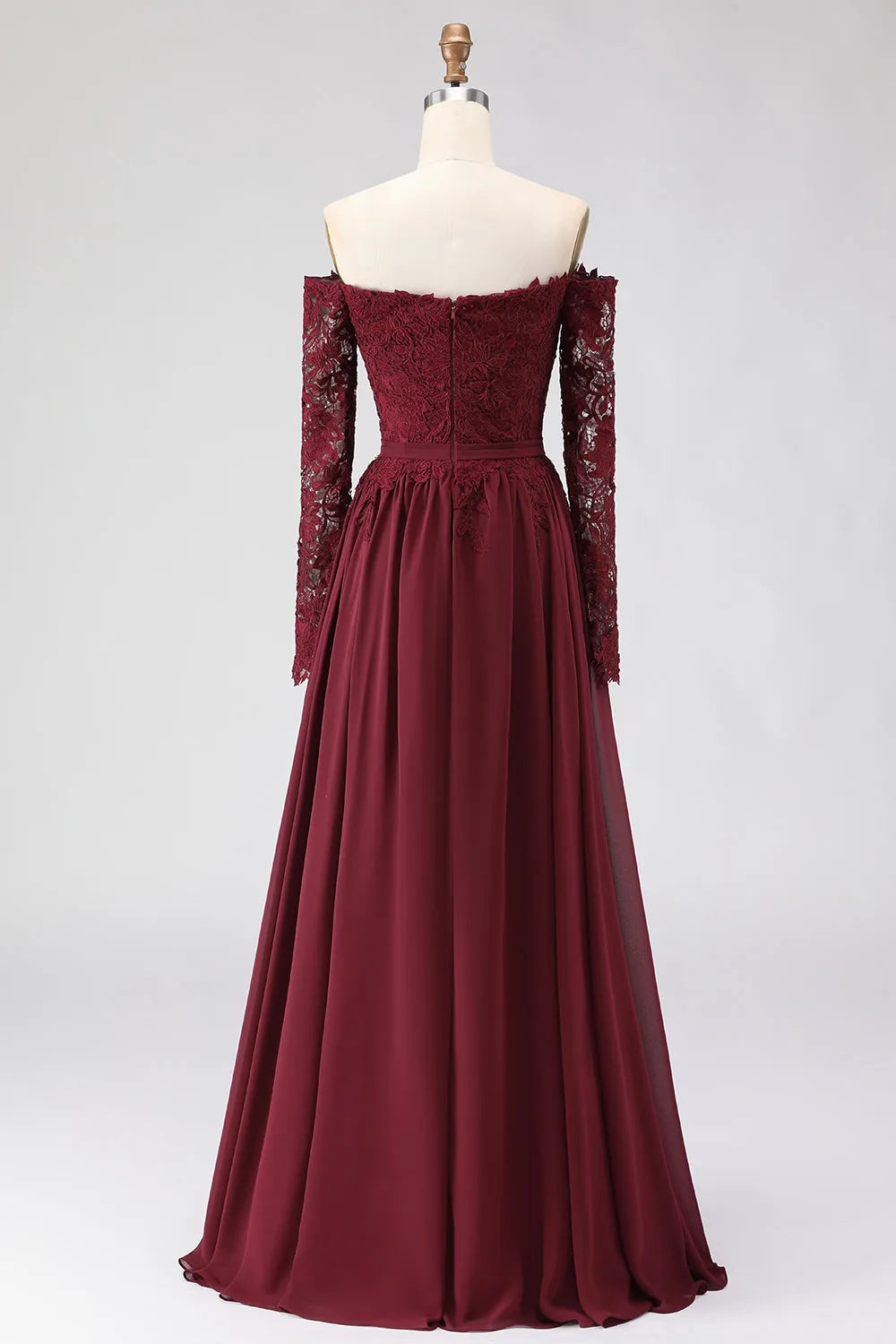 Elegant A-Line Off-the-Shoulder Lace-Sleeve Button-Back Floor-Length Mother of the Bride Dresses