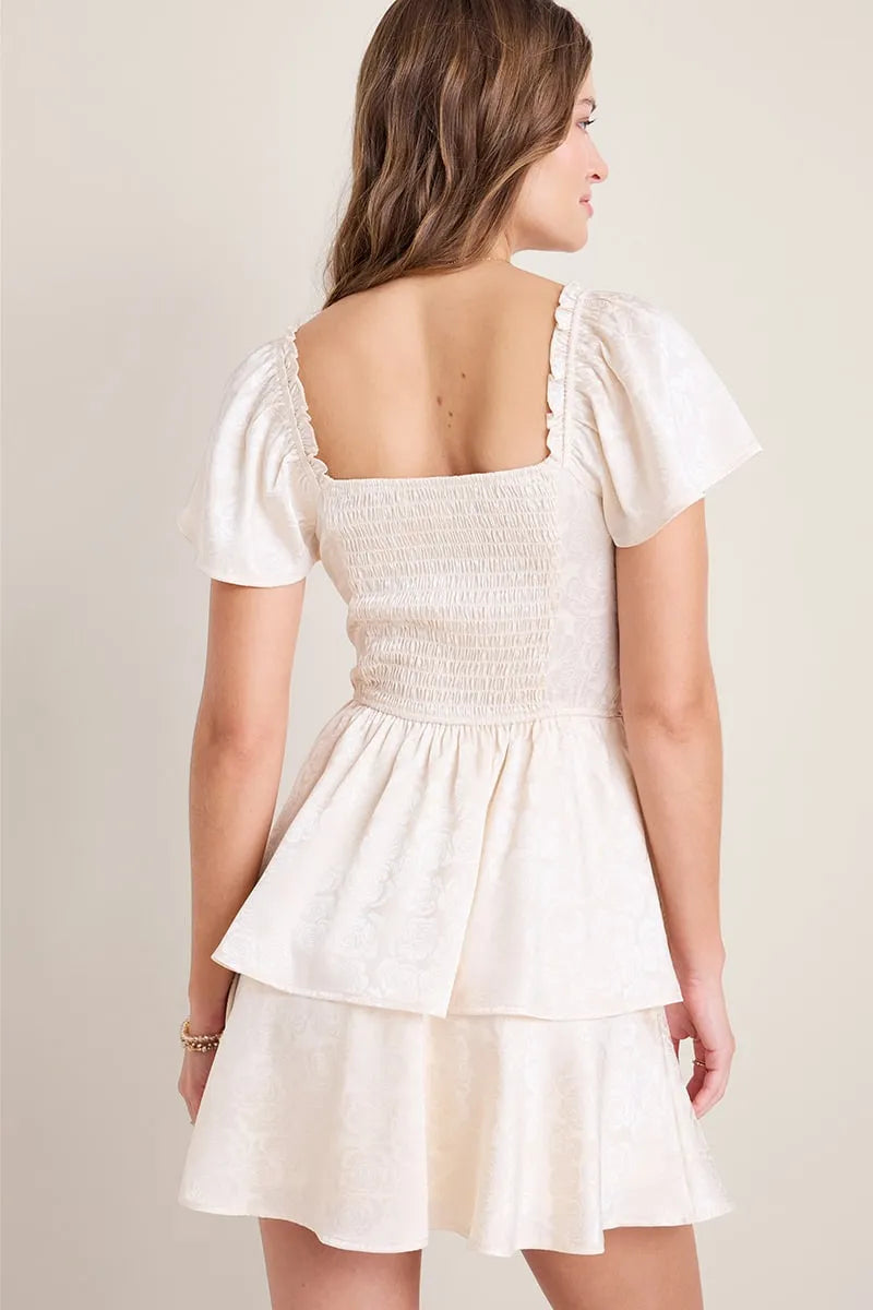 Elegant A-Line Square Neck Short Sleeve Solid Back Mini Homecoming Dresses