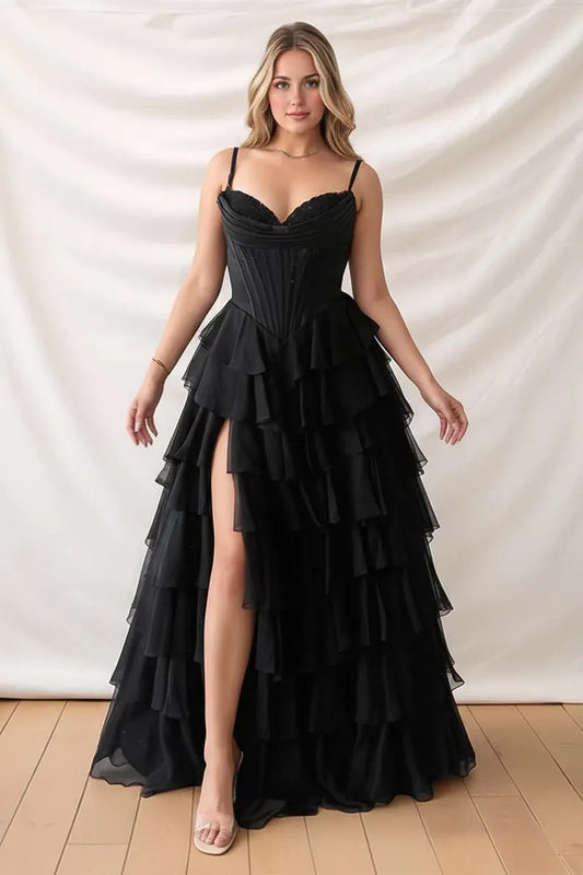 Elegant A-Line Sweetheart Neck Spaghetti Strap Zipper Back Long Prom Dresses