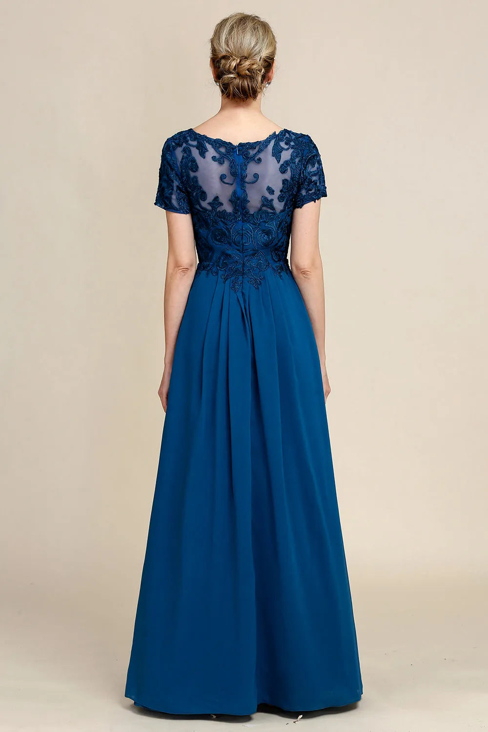 Elegant A-Line V-Neck Cap Sleeve Lace-Back Floor-Length Mother of the Bride Dresses