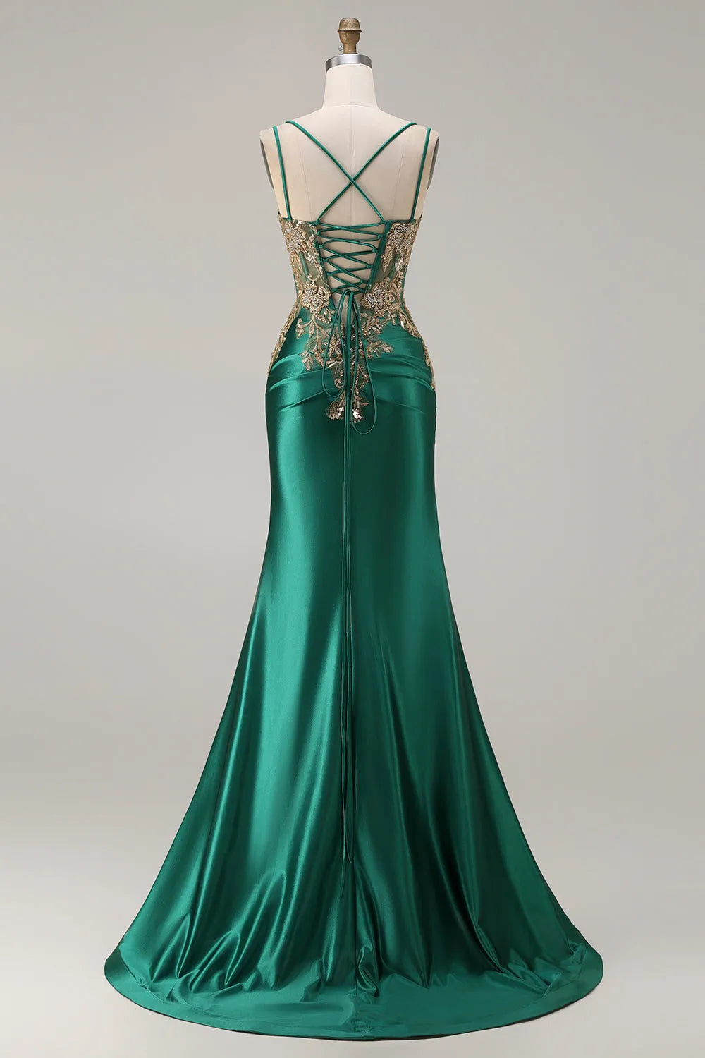 ElegantDark Green Mermaid Sweetheart Neck Spaghetti Strap Lace Up Back Long Prom Dresses with Slit