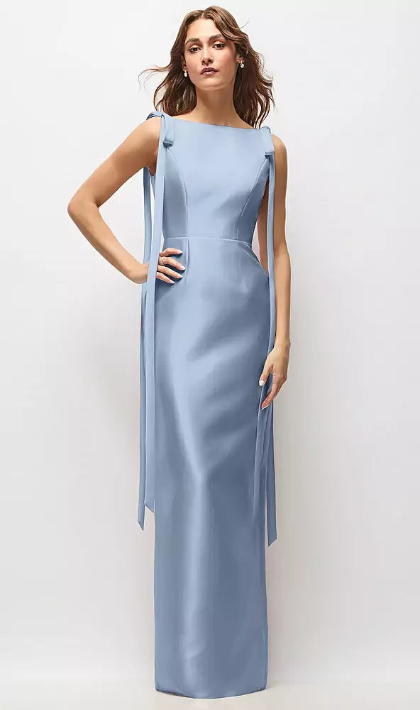 Elegant Fitted Square Neck Sleeveless Deep V-Back Floor-Length Bridesmaid Dresses