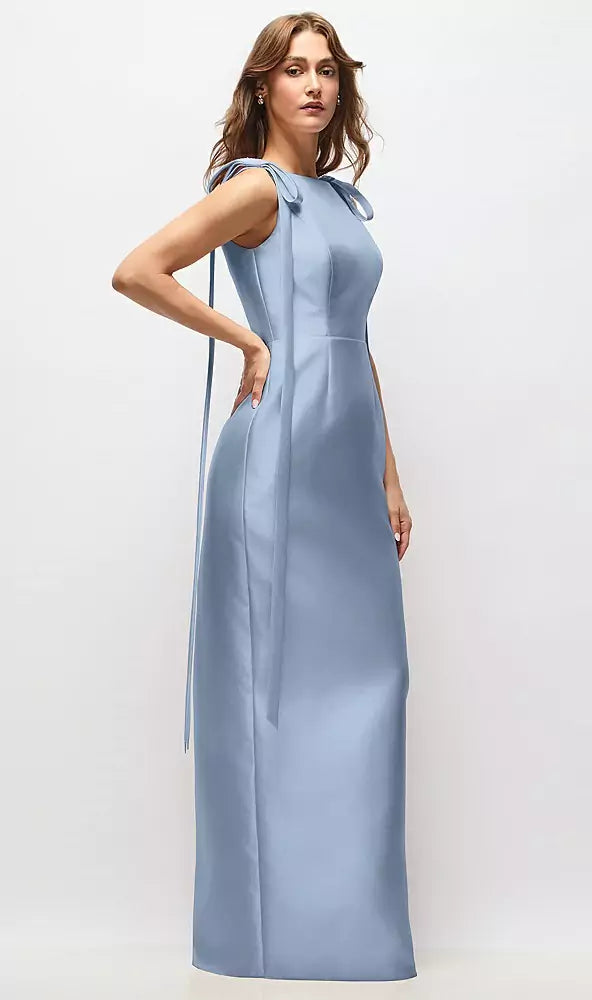 Elegant Fitted Square Neck Sleeveless Deep V-Back Floor-Length Bridesmaid Dresses