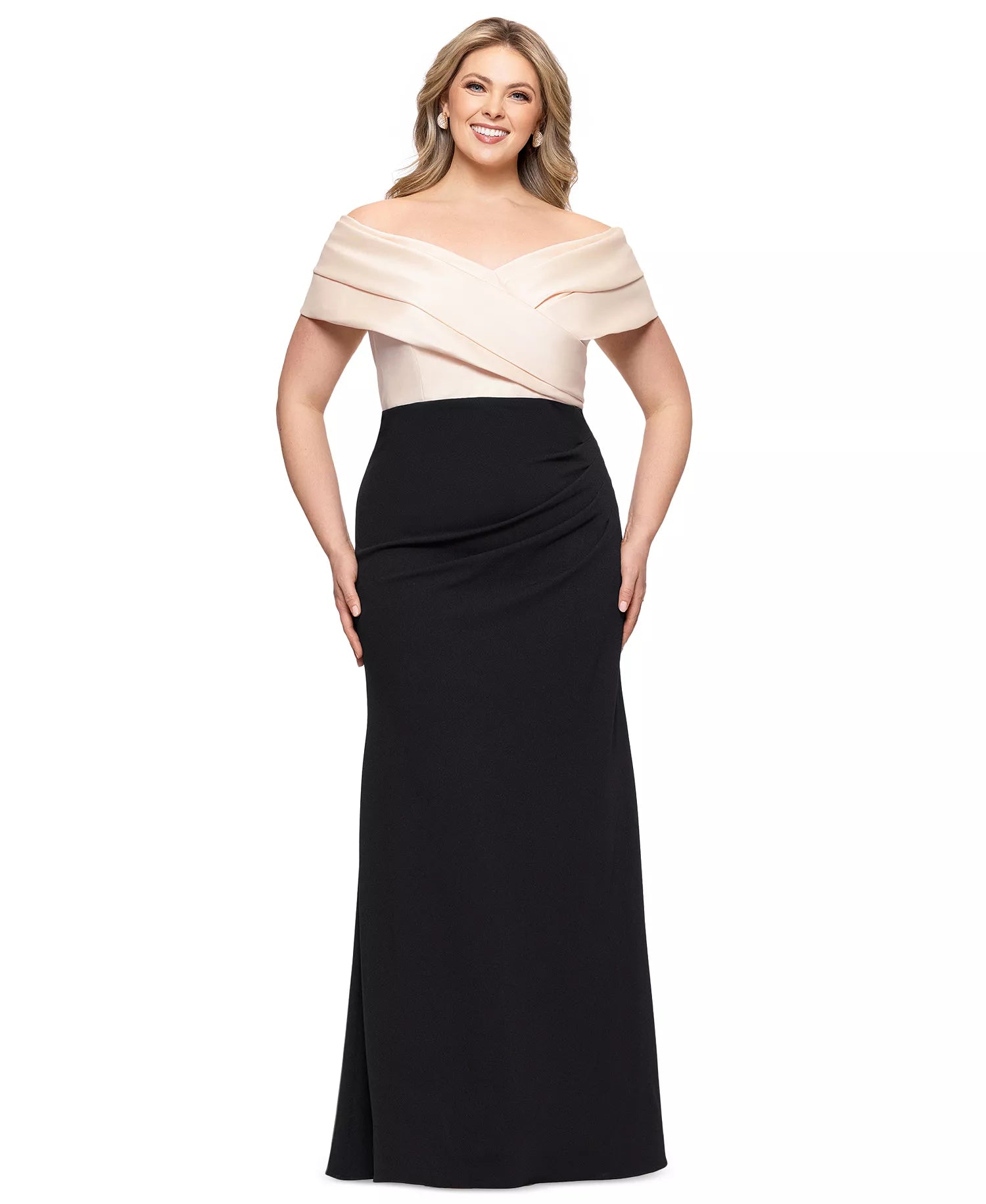 Elegant Mermaid Off-The-Shoulder Short-Sleeve Open-Back Floor-Length Plus Size Dresses