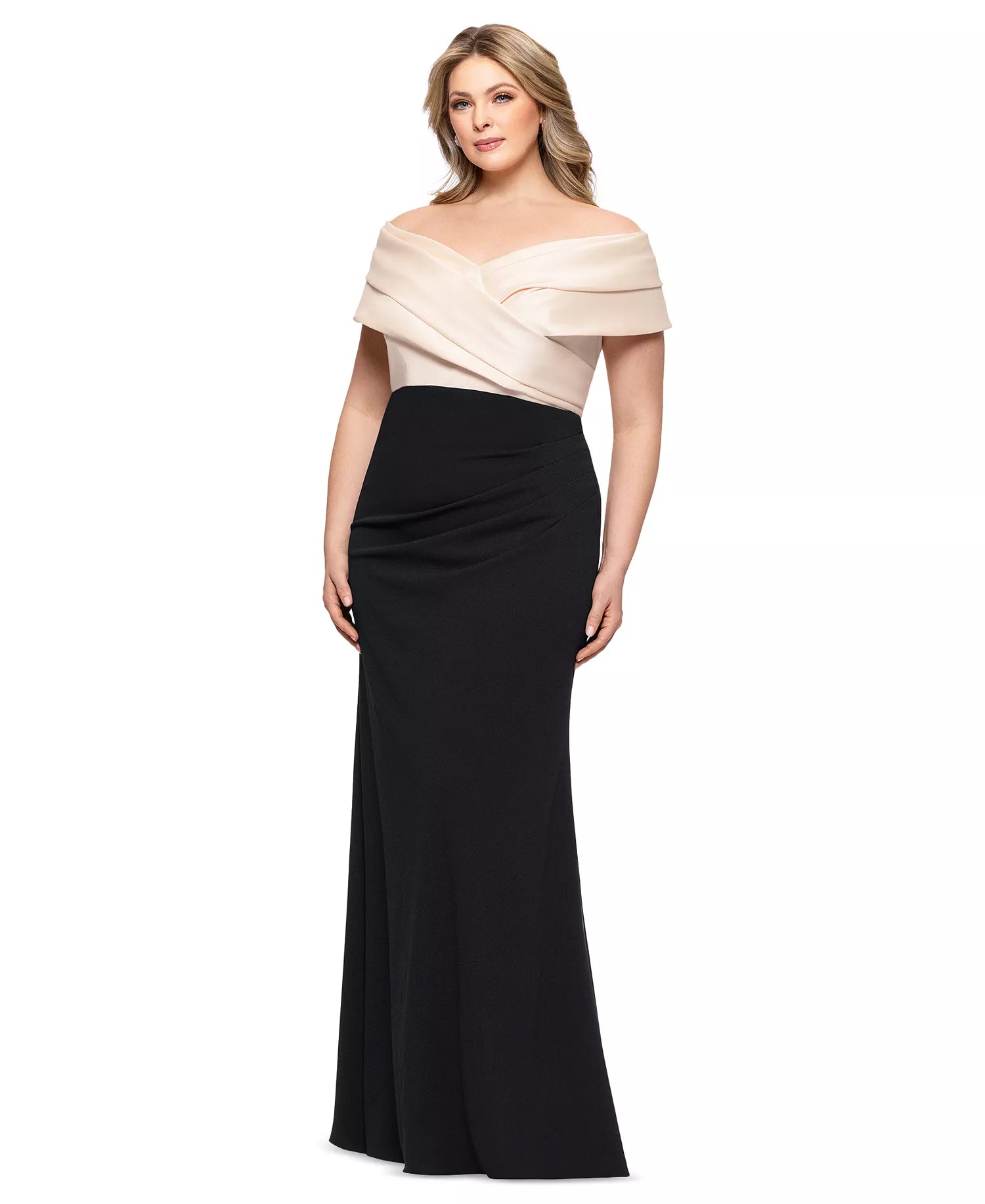 Elegant Mermaid Off-The-Shoulder Short-Sleeve Open-Back Floor-Length Plus Size Dresses