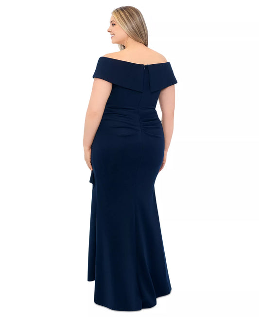 Elegant Mermaid Off-The-Shoulder Short-Sleeve Open-Back Floor-Length Plus Size Dresses