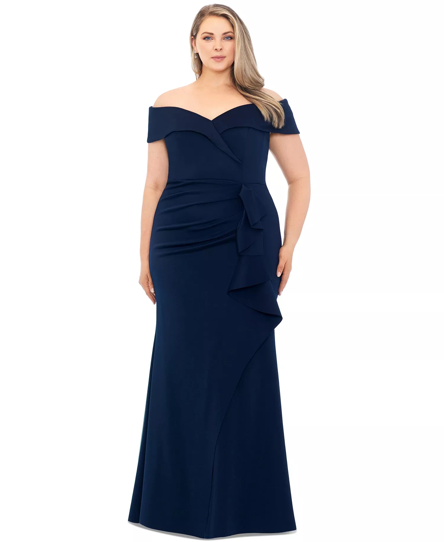 Elegant Mermaid Off-The-Shoulder Short-Sleeve Open-Back Floor-Length Plus Size Dresses