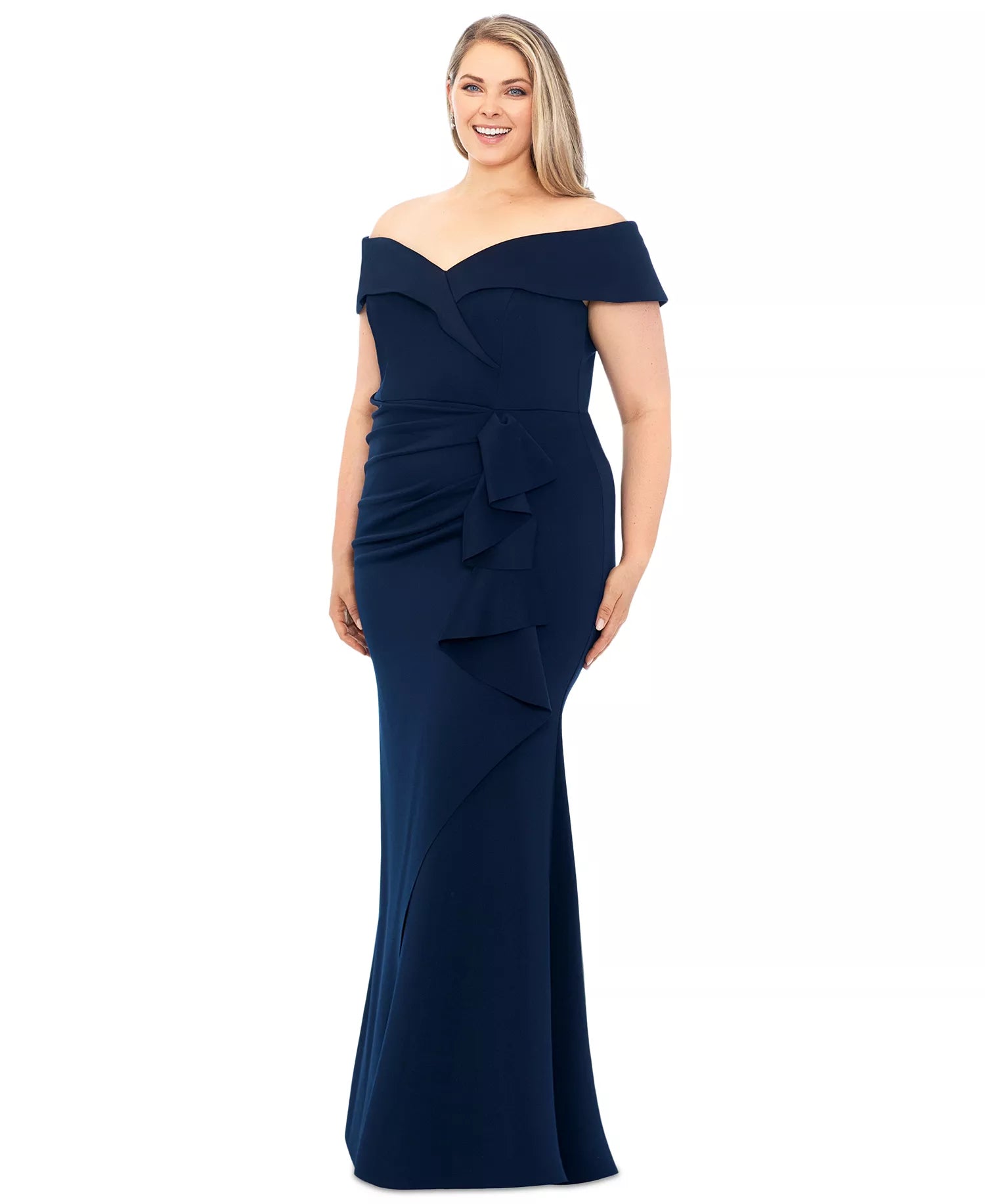 Elegant Mermaid Off-The-Shoulder Short-Sleeve Open-Back Floor-Length Plus Size Dresses