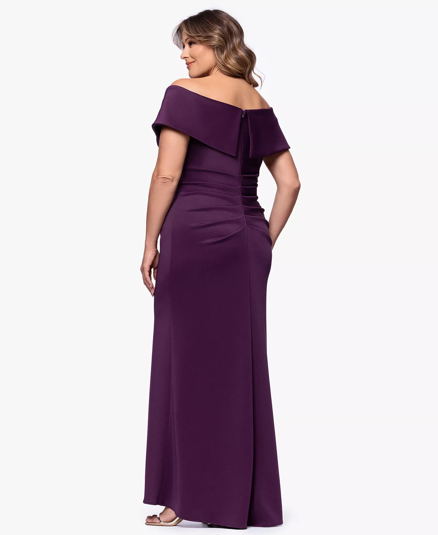 Elegant Mermaid Off-The-Shoulder Short-Sleeve Open-Back Floor-Length Plus Size Dresses