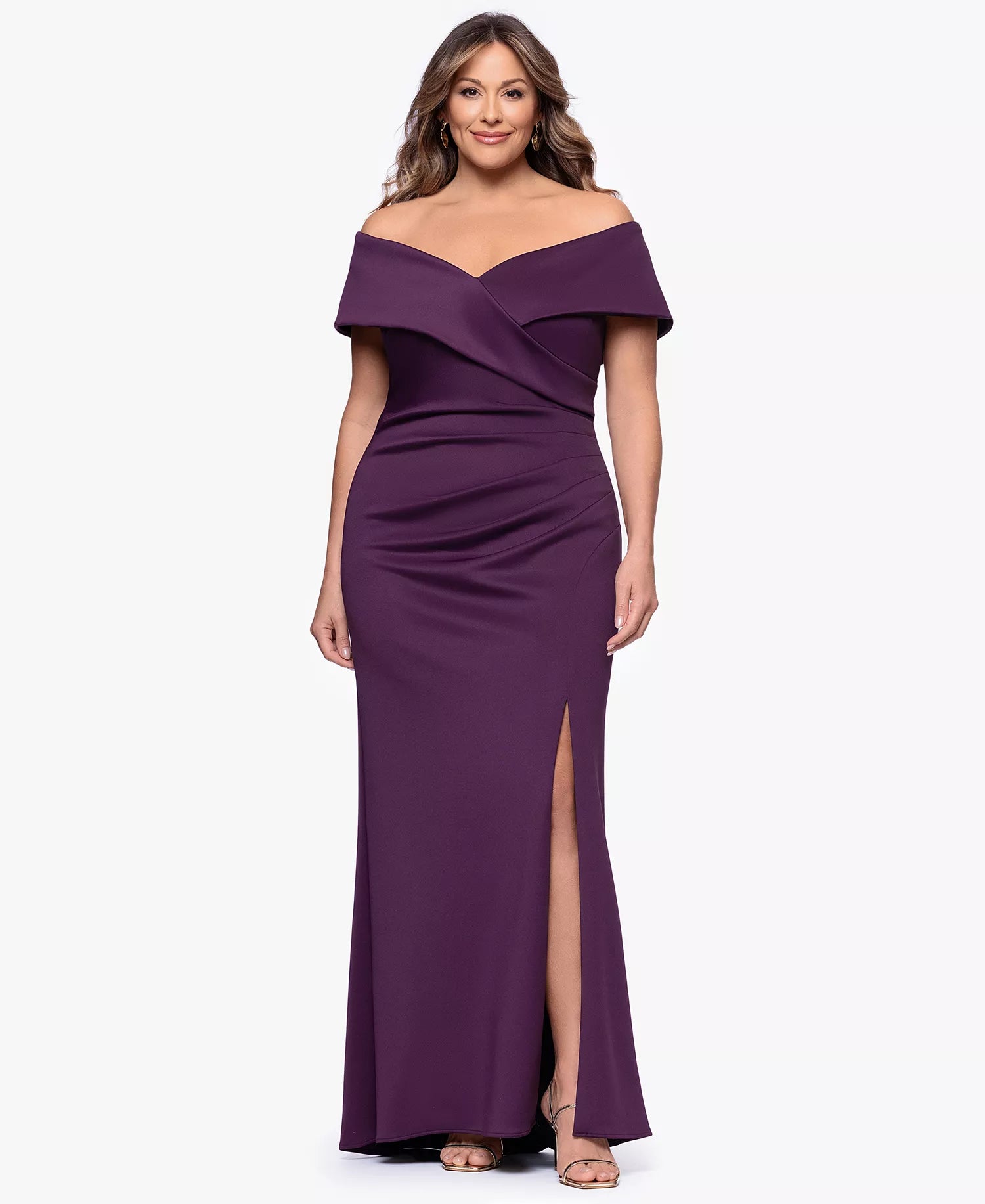 Elegant Mermaid Off-The-Shoulder Short-Sleeve Open-Back Floor-Length Plus Size Dresses