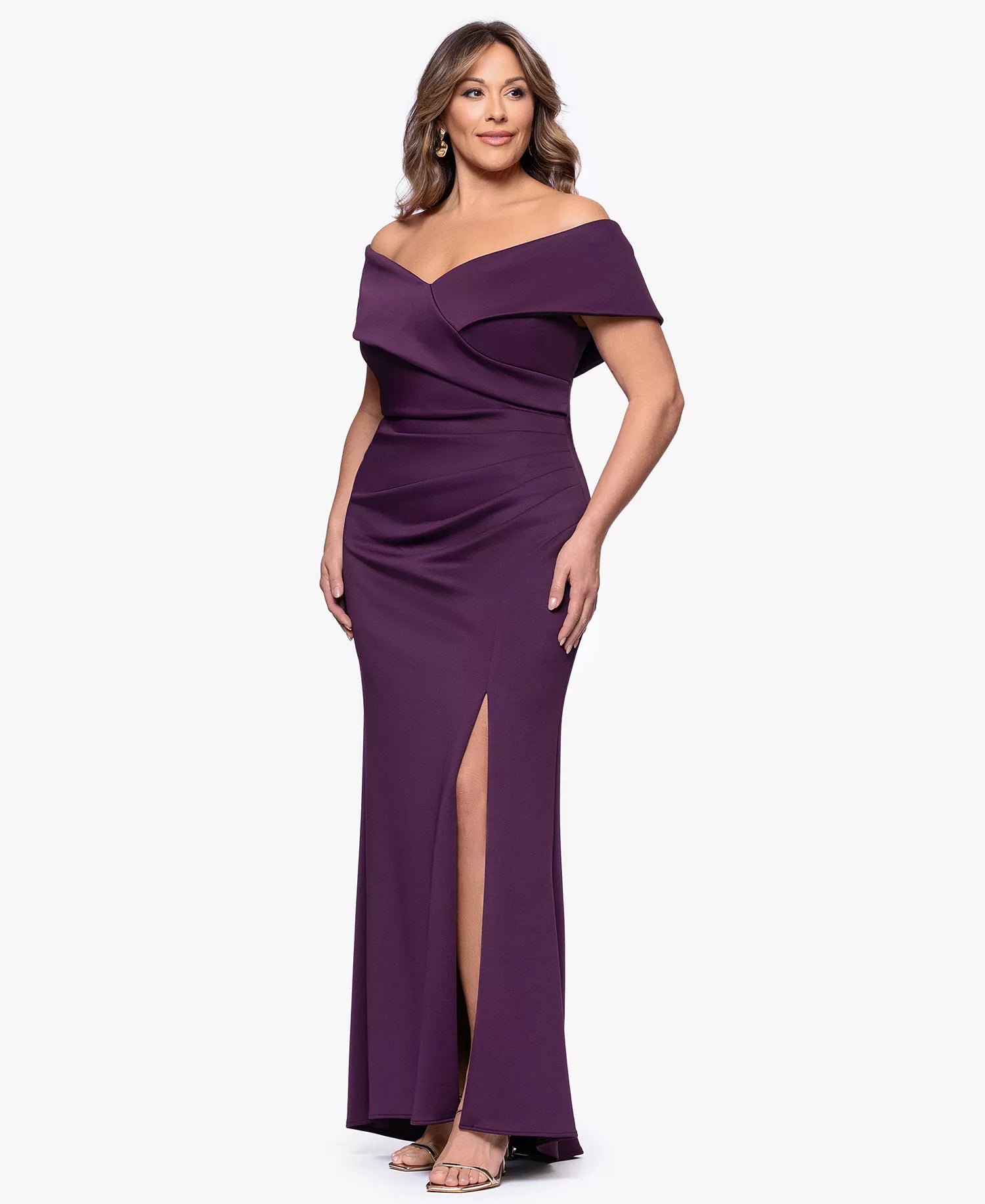 Elegant Mermaid Off-The-Shoulder Short-Sleeve Open-Back Floor-Length Plus Size Dresses
