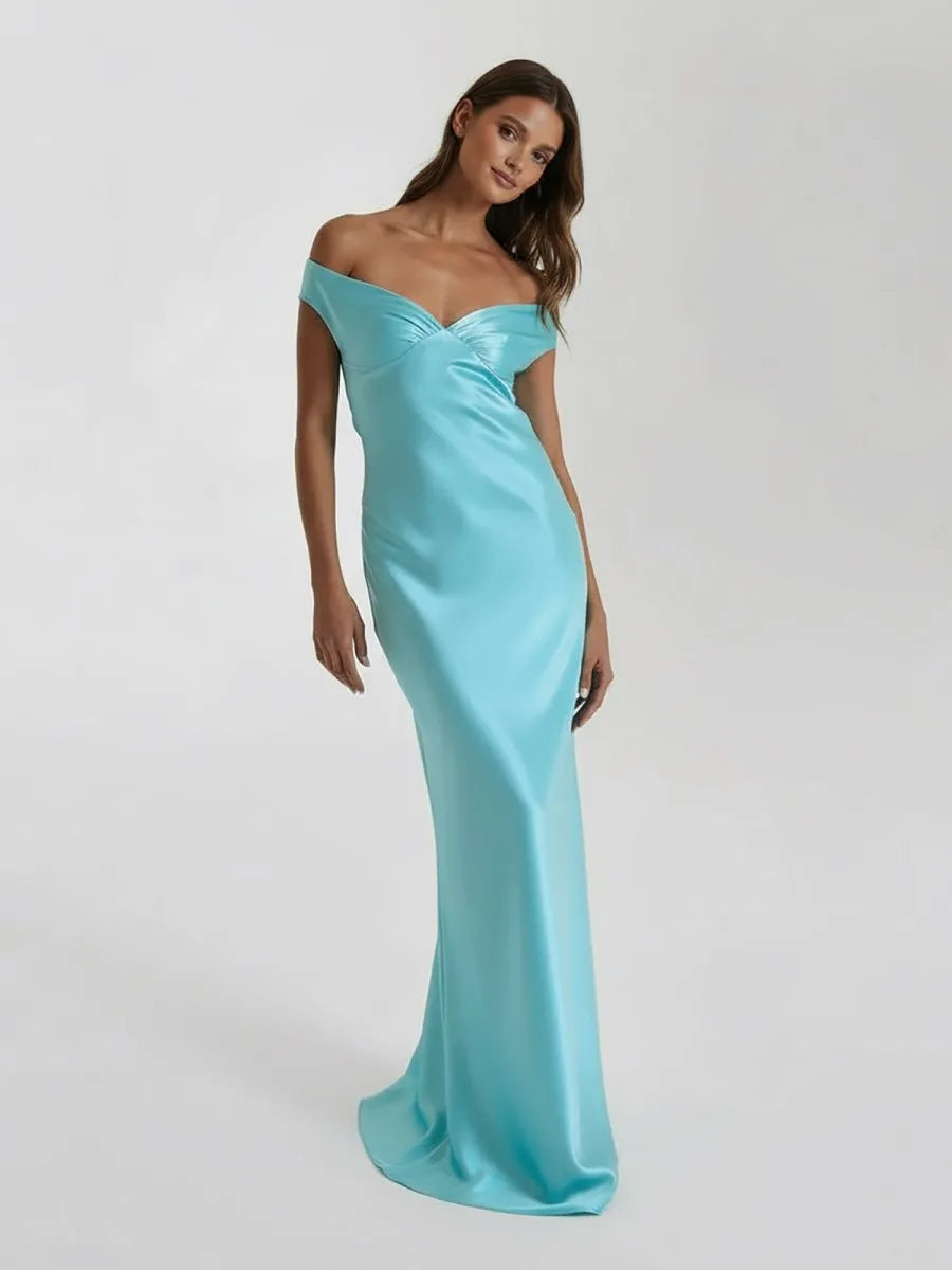 Elegant Mermaid Off-The-Shoulder Sleeveless Cutout Back Floor Length Prom Dresses