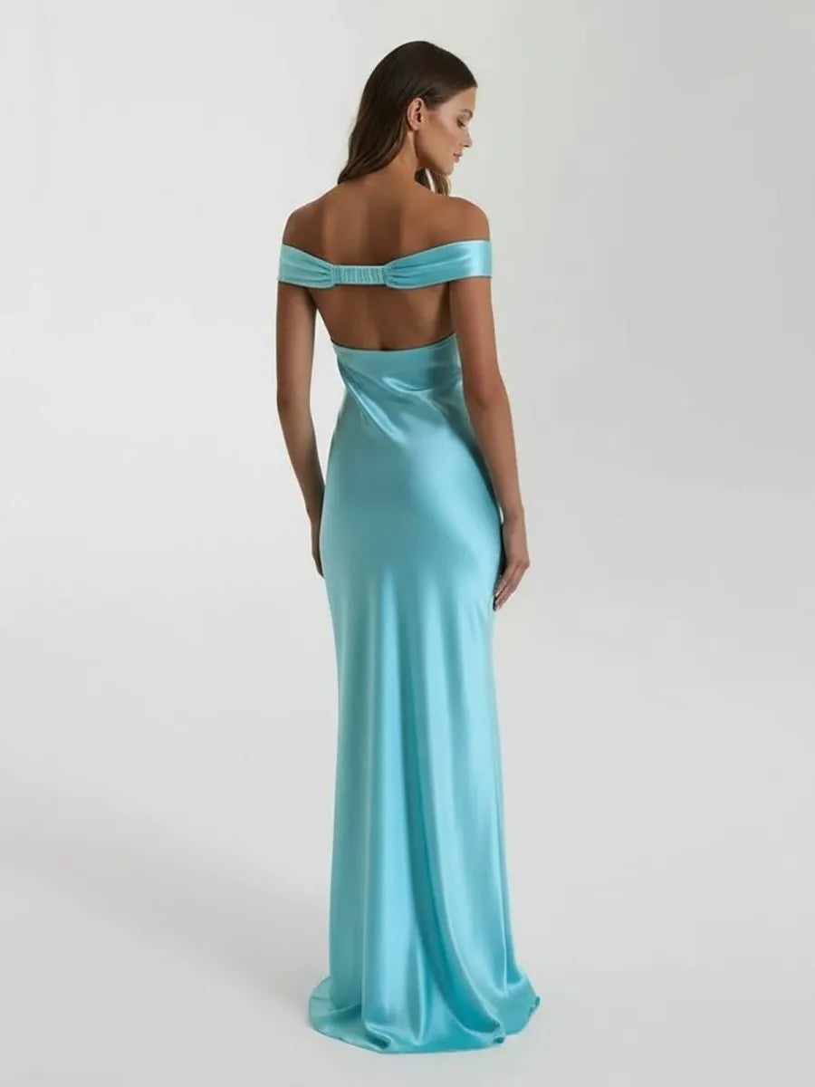 Elegant Mermaid Off-The-Shoulder Sleeveless Cutout Back Floor Length Prom Dresses