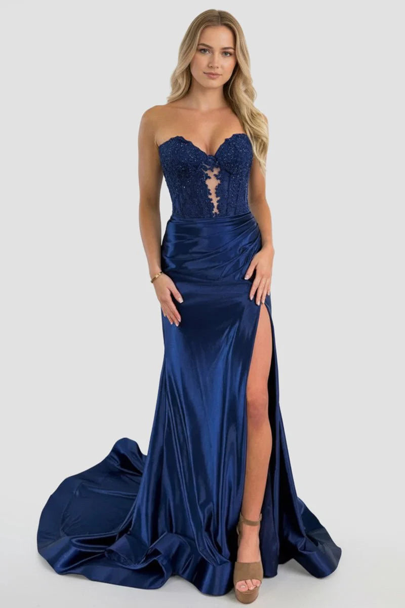 Elegant Mermaid Sweetheart Neck Sleeveless Lace Up Back Floor Length Prom Dresses