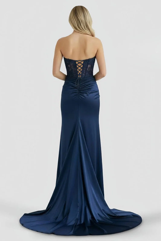Elegant Mermaid Sweetheart Neck Sleeveless Lace Up Back Floor Length Prom Dresses