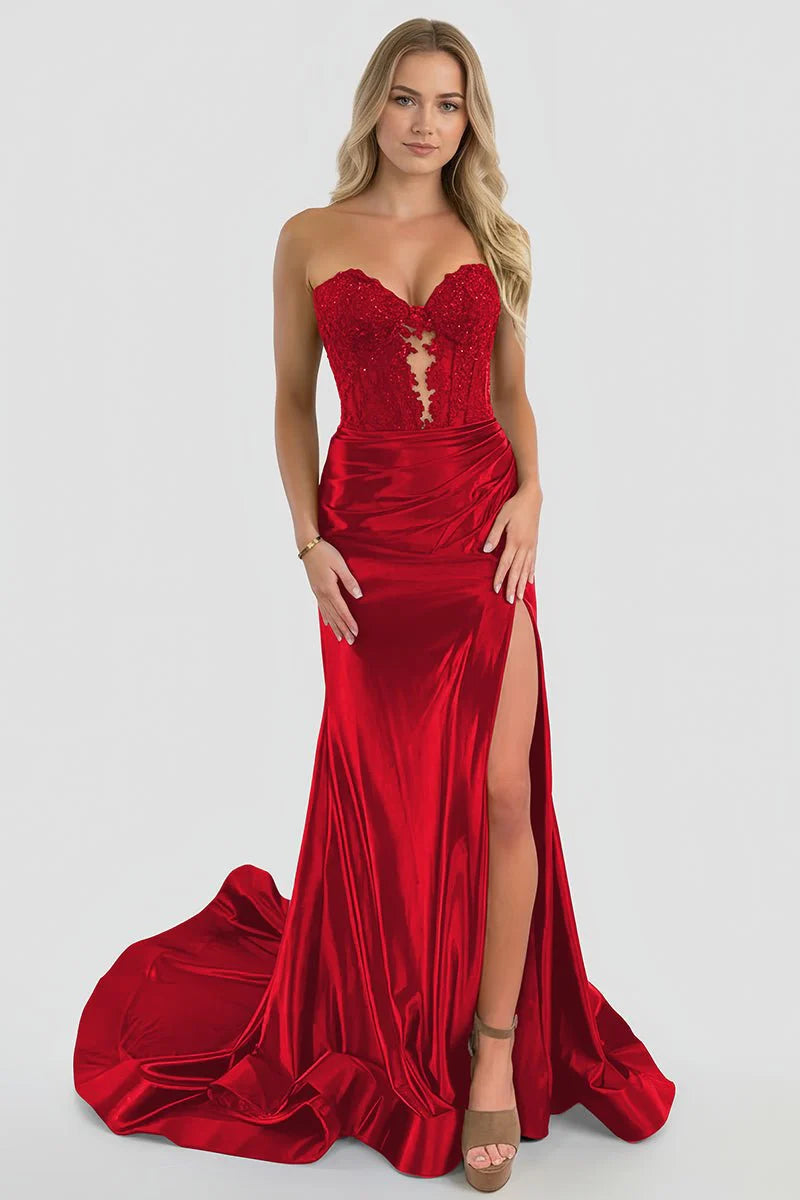 Elegant Mermaid Sweetheart Neck Sleeveless Lace Up Back Floor Length Prom Dresses