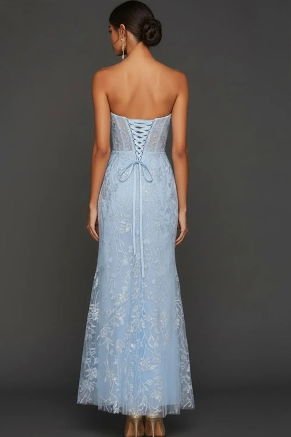 Elegant Mermaid Sweetheart Neck Sleeveless Lace Up Back Tea Length Prom Dresses