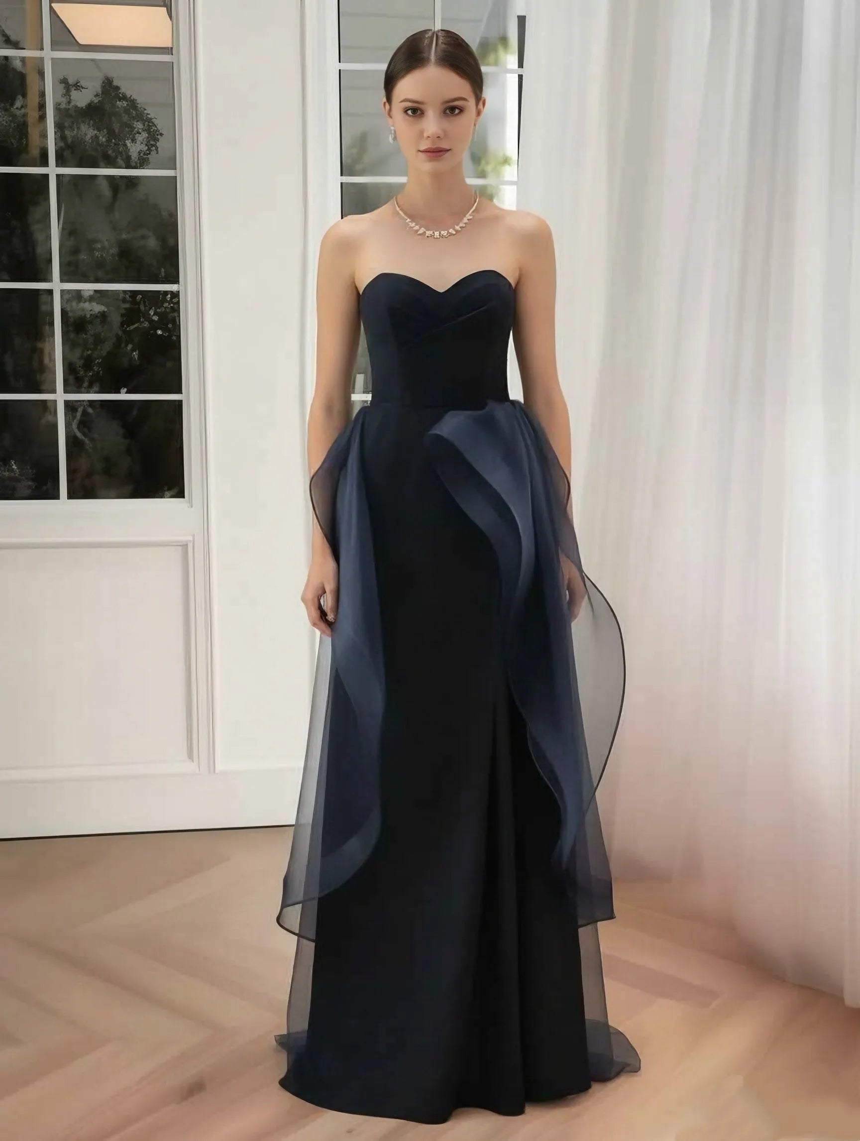 Elegant Mermaid Sweetheart Strapless Organza Back Floor-Length Evening Dresses