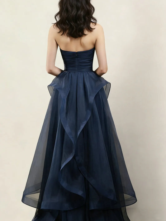Elegant Mermaid Sweetheart Strapless Organza Back Floor-Length Evening Dresses