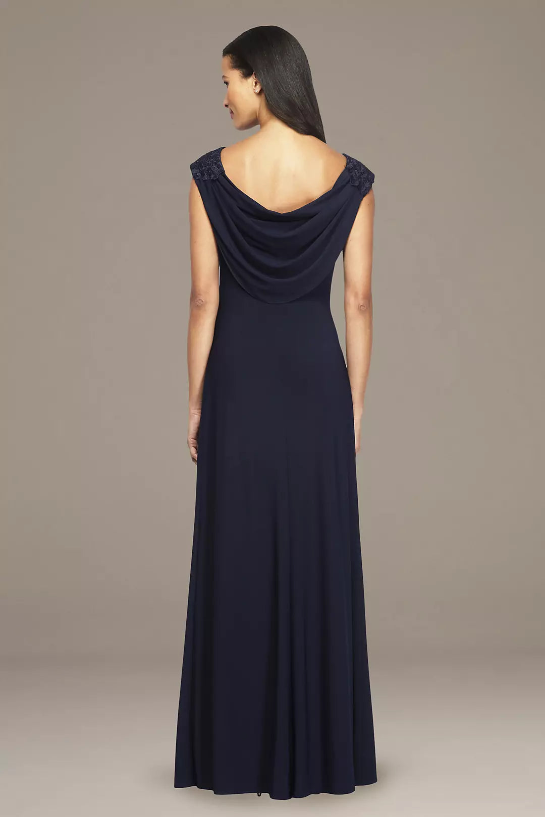 Elegant Sheath Boat Neck Cap-Sleeve Drape Back Floor-Length Evening Dresses