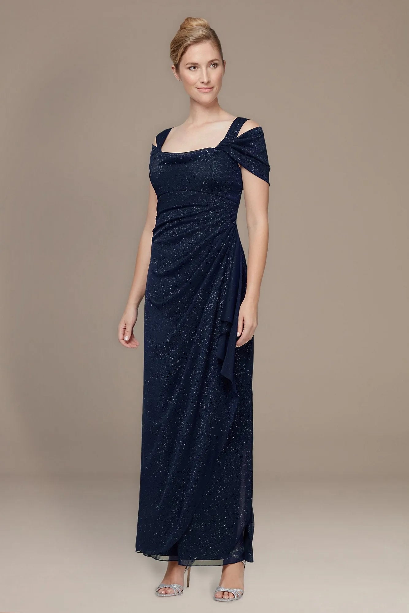 Elegant Sheath Square Neck Cold-Shoulder Ruched Back Floor-Length Evening Dresses