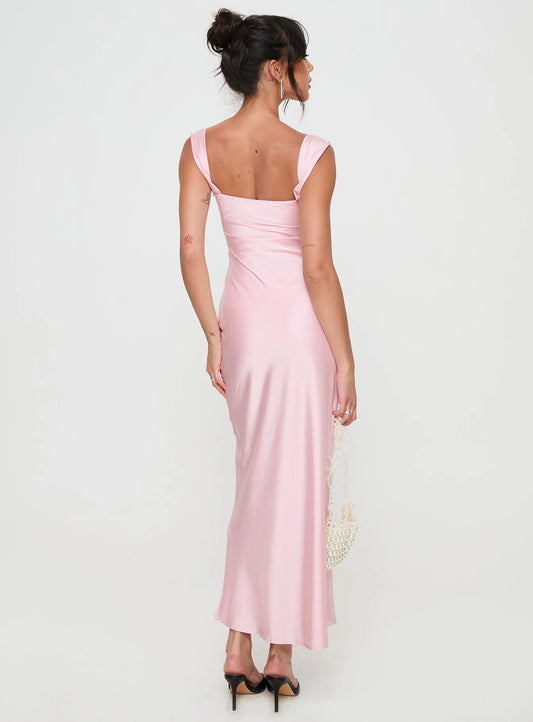 Elegant Sheath Square Neck Spaghetti Strap Solid Back Midi Length Prom Dresses